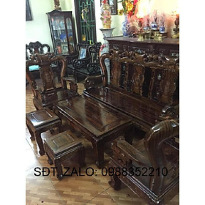 Bộ bàn ghế phòng khách minh quốc đào gỗ xoan ta PU giả mun