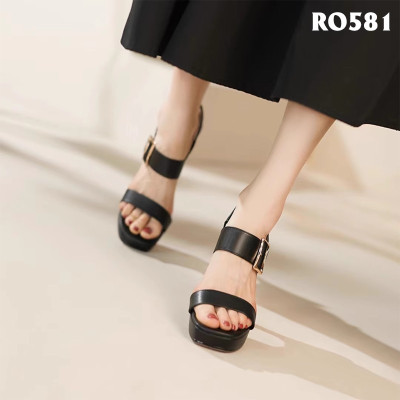 Giày sandal nữ cao gót 11 phân hàng hiệu rosata đẹp màu đen thời trang cao cấp ro581