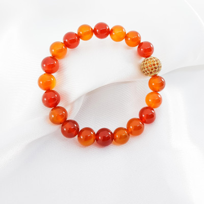 Vòng tay mệnh hỏa, thổ đá mã não mix charm quả cầu đính đá