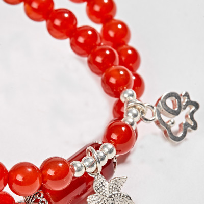 Vòng 2 Line Đá Mã Não Đỏ Phối Charm Bạc (6mm) Ngọc Quý Gemstones