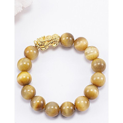 Vòng Tay Phong Thủy Đá Mắt Hổ Vàng Tâm Phối Charm Tỳ Hưu Mạ Vàng 24K (12mm) Mệnh Thổ, Kim Ngọc Quý Gemstones
