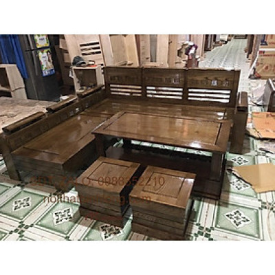 Bộ bàn ghế góc phòng khách gia đình gỗ xoan đào giá thật