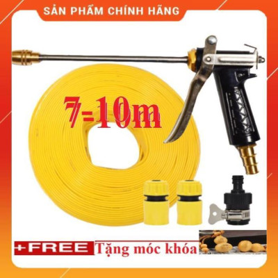 Bộ dây vòi xịt nước ️ , tăng áp 3 lần, loại 7m, 10m 206318 đầu đồng,cút,nối đen 