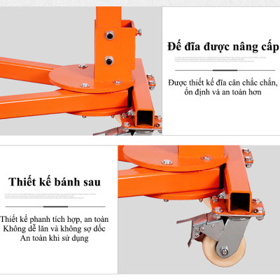 Cẩu tời quay tay 500kg ABG cao 240cm, cẩu di động mini hộ gia đình dùng thay cho palang xích kéo tay, móc cẩu xoay móc cẩu hàng chuyên dùng để nâng hạ