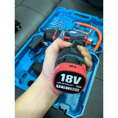 Bộ máy khoan pin động cơ không chổi than 18v cao cấp 2 pin công suất cao kèm hộp, phụ kiện và sạc