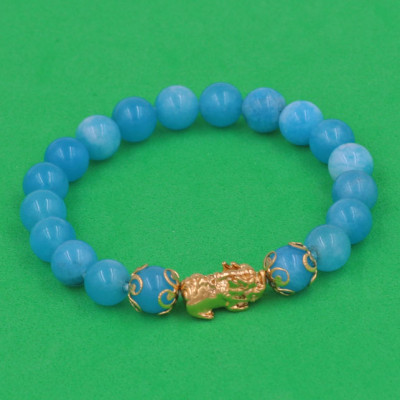 Chuỗi đeo tay Đá Ngọc Tủy Xanh Biển 8 ly - cẩn Tỳ Hưu Phong Thủy inox vàng VGTXBTHHKV8 - hợp mệnh Mộc, mệnh Thủy