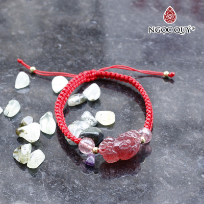 Vòng thắt dây đỏ tỳ hưu thạch anh dâu mệnh hỏa, thổ - Ngọc Quý Gemstones