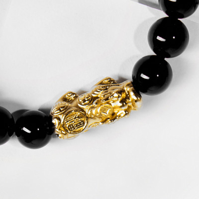 Vòng tay đá thiên thạch charm tỳ hưu bọc vàng 24k Ngọc Quý Gemstones