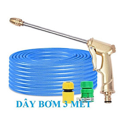Bộ dây vòi xịt nước ️ ,tăng áp 3 lần,loại 3m,5m 206701-3 đầu đồng,cút nối nhựa vàng+ mở chai
