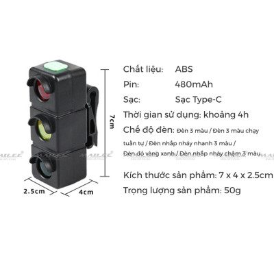 Đèn Đuôi Xe Đạp Ba Màu Giao thông BR-05, Sạc Type-C Pin Bền 480mAh, Cảm biến phanh, Đèn Đạp Xe An Toàn Ban Đêm, Dễ Dùng Cho Người Mới - Mai Lee