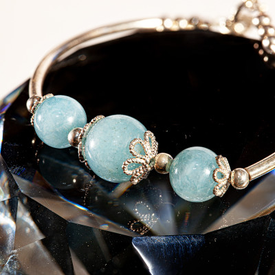 Vòng tay phong thủy đá Aquamarine mix bạc 925 VK009