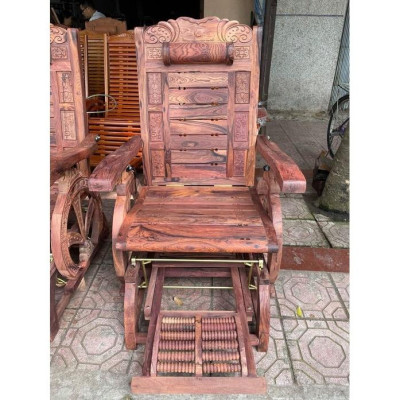 ghế thư gián đu đưa masage chân gỗ cẩm