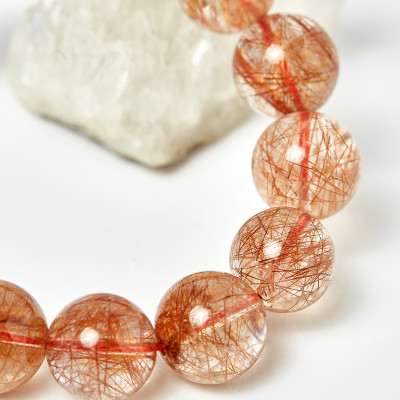 Vòng nam thạch anh tóc đỏ phối charm bạc hạt 14mm mệnh hỏa, thổ - Ngọc Quý Gemstones