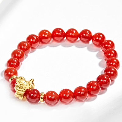 Vòng Tay Đá Mã Não Đỏ Charm Tuổi Mùi Bạc Mạ Vàng 24K