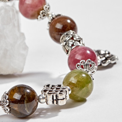 Vòng Tourmaline Đa Sắc Phối Charm Lá Bạc (10mm) Ngọc Quý Gemstones