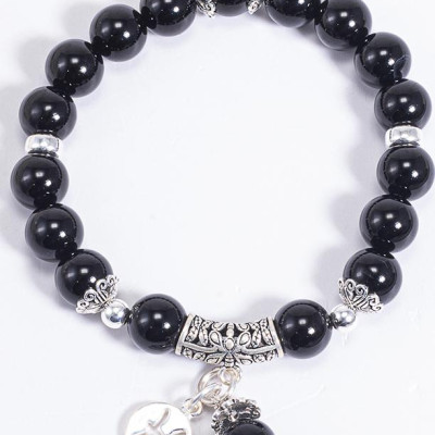 Vòng Tay Phong Thủy Đá Obsidian Phối Charm Cung Hoàng Đạo Song Ngư (8mm) Mệnh Thủy, Mộc Ngọc Quý Gemstones