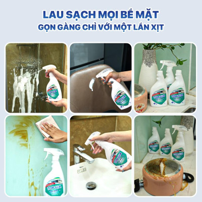 Combo 3 chai xịt tẩy đa năng TOPGIA 500ml làm sạch vết bẩn, khử mùi, kháng khuẩn hiệu quả.