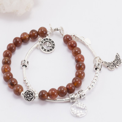 Vòng 2 Line Thạch Anh Tóc Đỏ Phối Charm Bạc 6mm Ngọc Quý Gemstones