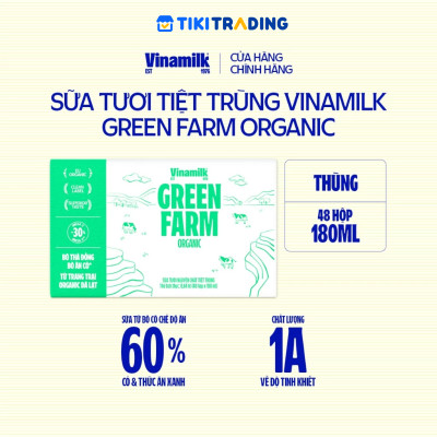 Thùng 48 hộp Sữa Tươi Tiệt Trùng Vinamilk Green Farm Organic 180ml