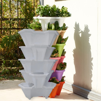 COMBO 2 THÁP TRỒNG RAU HỮU CƠ (7 chậu màu nâu + 7 chậu màu trắng)- Độ bền cao-Tiện dụng - Tiết kiệm không gian