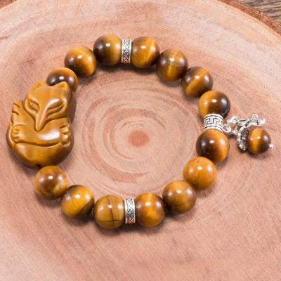 Vòng tay thạch anh mắt hổ vàng nâu phối hồ ly & hoa 5 cánh (10mm) Ngọc Quý Gemstones