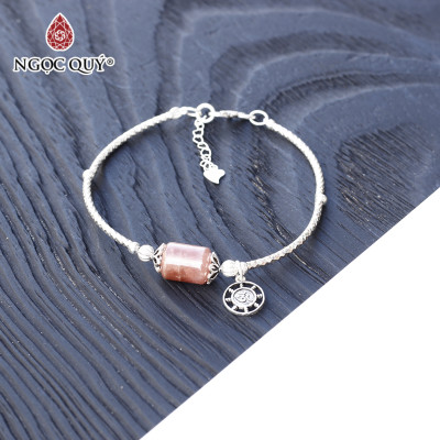Vòng tay bạc lu thống đá đào hoa rhodochrosite mệnh hỏa , thổ - Ngọc Quý