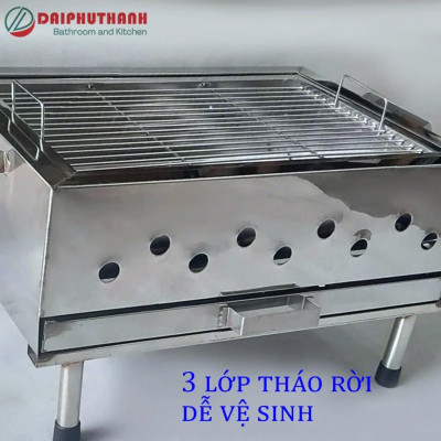 Bếp Nướng Lò Nướng Than Inox 50x35cm - Chiều cao 29cm, 3 lớp tháo rời dễ vệ sinh