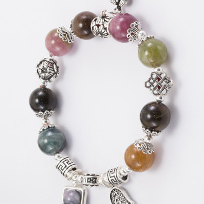 Vòng Tourmaline Đa Sắc Phối Charm Lá Bạc (10mm) Ngọc Quý Gemstones