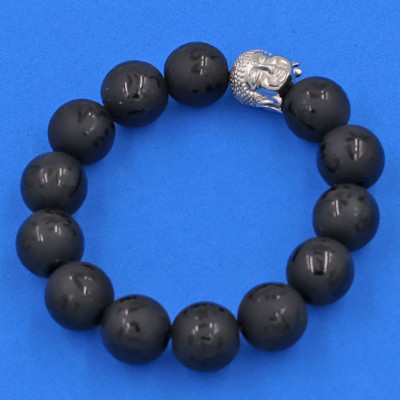 Vòng đeo tay Thạch Anh Đen Phật chú 14 ly cẩn hạt Phật A Di Đà inox bạc VTAEPMNLT14 HỘP NHUNG - hợp mệnh Mộc, mệnh Hỏa