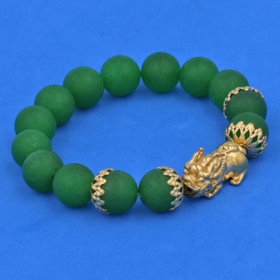 Chuỗi đeo tay Thạch Anh Xanh Lá mờ 12 ly - cẩn Tỳ Hưu Phong Thủy inox vàng VTAXLMTHBKV12