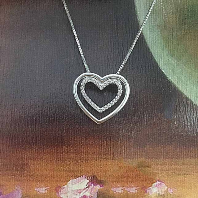 Bộ dây chuyền liền mặt trang sức bạc Ý S925 Bạc Xinh - Tim xinh đính đá PP1569