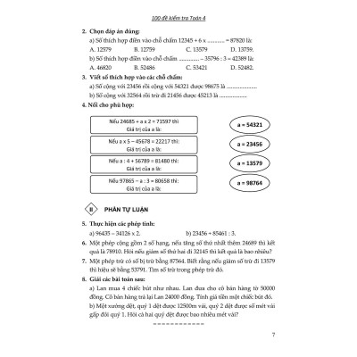 Sách - 100 Đề Kiểm Tra Toán Lớp 4 - Biên Soạn Theo Chương Trình Mới - Khang Việt Book