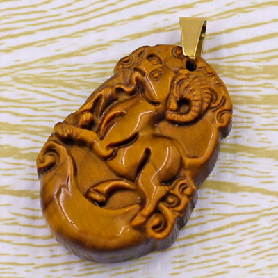 Mặt dây chuyền tuổi Mùi đá mắt hổ 3.6cm - Mặt size nhỏ - linh vật tuổi Mùi