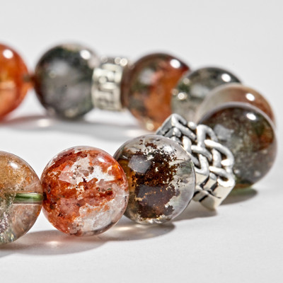 Vòng Thạch Anh Ưu Linh Đa Sắc Phối Charm Kết Đồng Tâm Bạc (12mm) Ngọc Quý Gemstones