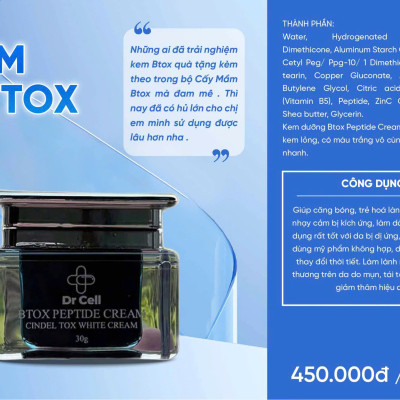 Kem Btox Peptide Dr Cell 30g hỗ trợ làm trắng da căng bóng da phục hồi da mỏng yếu - Hàng Chính Hãng