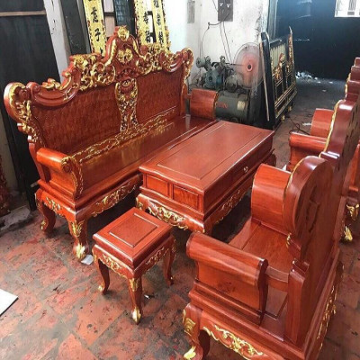 Bộ bàn ghế Louis Hoàng Gia gỗ Hương Đá dát Vàng