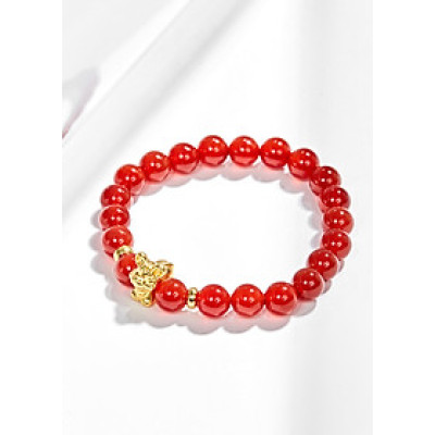 Vòng tay đá mã não đỏ charm 12 con giáp bạc mạ vàng 24k Mệnh Hỏa, Thổ - Ngọc Qúy Gemstones