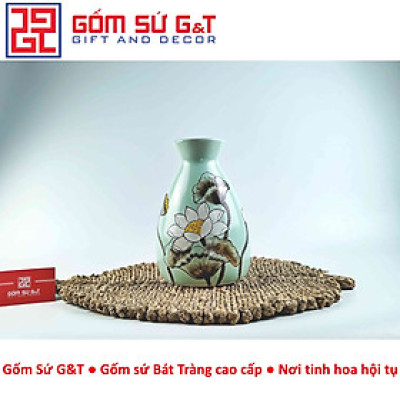 Lọ hoa dáng chân váy vẽ bạch liên Gốm Sứ G&T