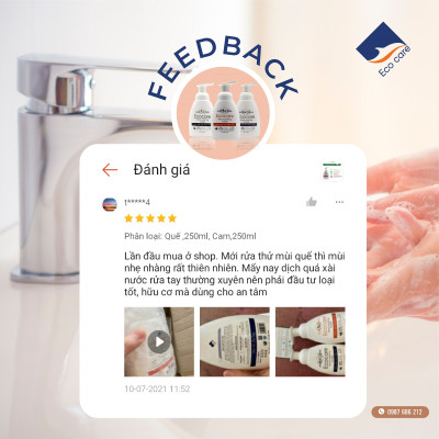 Nước rửa tay hữu cơ diệt khuẩn dạng bọt tinh dàu Cam 250ml thương hiệu Ecocare