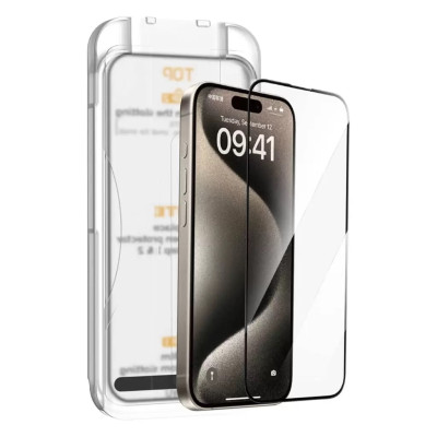 Kính cường lực khung tự dán cho iPhone 15 / 15 Plus / 15 Pro / 15 Pro Max hiệu WIWU SQ-008 Easy install - Viền siêu mỏng 0.33mm, chống mẻ cạnh, Phủ nano siêu mượt - Hàng nhập khẩu