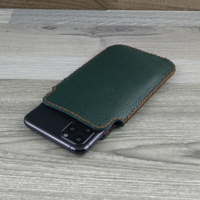 Bao Da Túi Rút dành cho Samsung Galaxy s8 / s9 Da Bò Hạt Màu Xanh Rêu