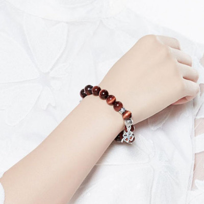 Vòng Thạch Anh Mắt Hổ Nâu Đỏ 10mm Mix Charm Bạc 925 Ngọc Quý Gemstones VT147