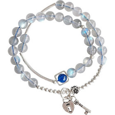 Vòng 2 line đá xà cừ ánh xanh phối charm khóa mệnh thủy, kim - Ngọc Quý Gemstones