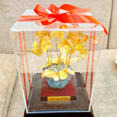 Chậu Hoa Lan 6 Nhánh Dát Vàng 24k MT Gold Art(30x23x17cm)- Hàng Chính Hãng- Quà tặng cao cấp, ý nghĩa tặng sếp, khách hàng, đối tác nhân dịp sinh nhật, khai trương, tân gia, kỷ niệm thành lập