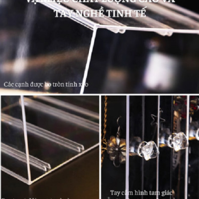 Hộp 3 khay treo trang sức khuyên tai mica trong suốt (khay trong và khay đen giao ngẫu nhiên)