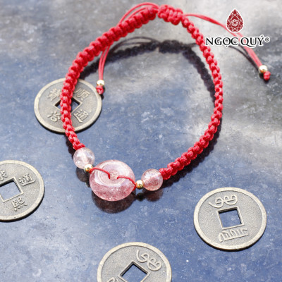 Vòng thắt dây đỏ đồng điếu đá thạch anh dâu mệnh hỏa, thổ - Ngọc Quý Gemstones