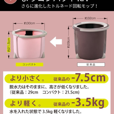 Bộ chổi lau nhà đa năng  Azuma thùng vắt + bàn xoay 360 + cán + đầu bông lau - Nhật Bản - Hồng