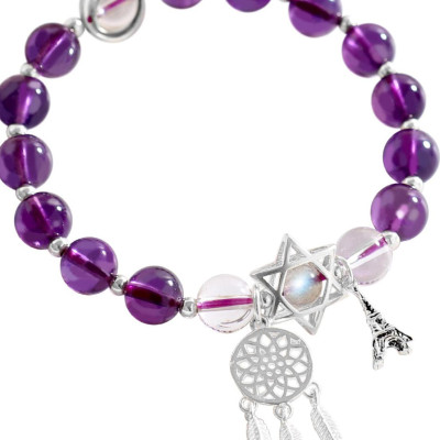 Vòng tay đá thạch anh tím phối Dreamcatcher mệnh hỏa, thổ - Ngọc Quý Gemstones