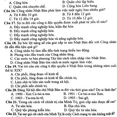 Kiến Thức Trọng Tâm Và Câu Hỏi Trắc Nghiệm Khách Quan Lịch Sử 11