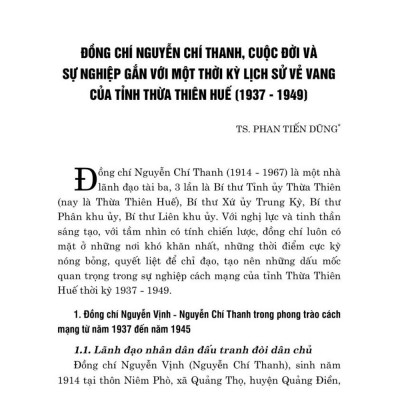 Đồng Chí Nguyễn Chí Thanh với cách mạng Thừa Thiên Huế  (1937 - 1949) bản in 2024